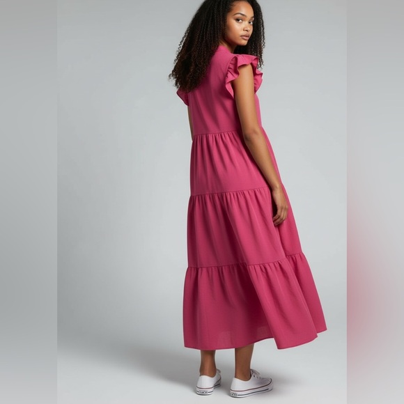 SHEIN Pink Tiered Midi Dress XL - Picture 2 of 6